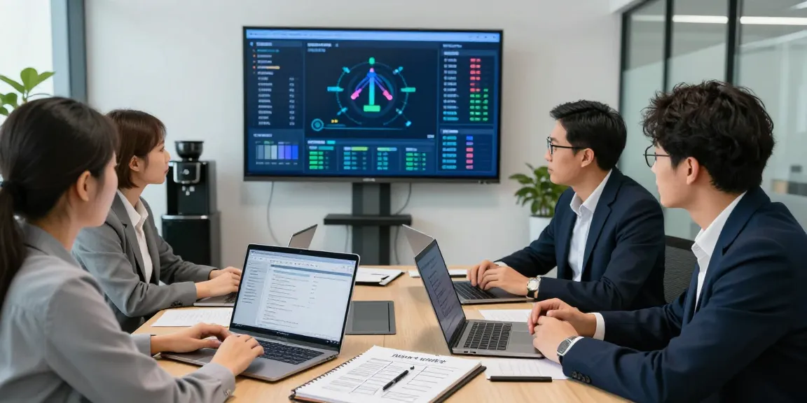 Team discussing document fraud detection tools in a modern office setting with technology.